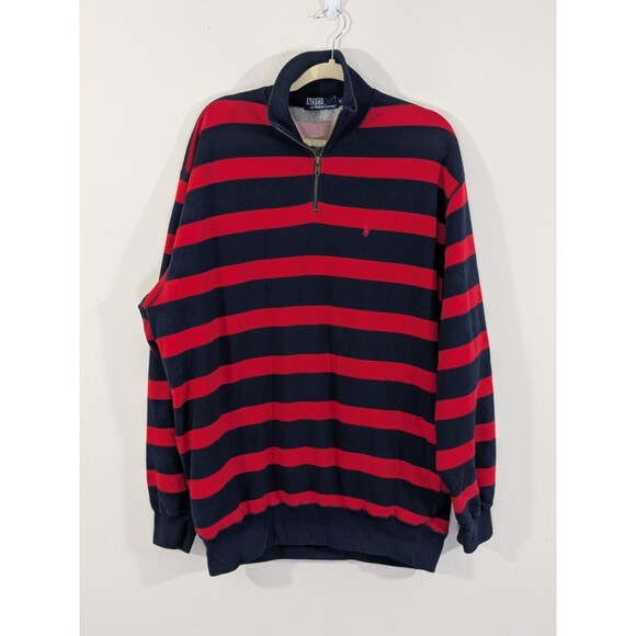 Vintage Polo Ralph Lauren Rugby Striped 1/4 Zip Pullover Sweatshirt XL Oversized - Picture 2 of 11